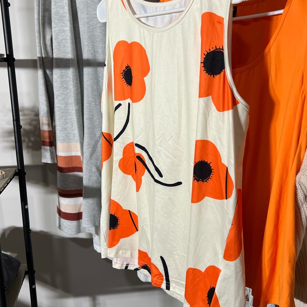 SHEIN Cream Tank Top with Orange Floral Design